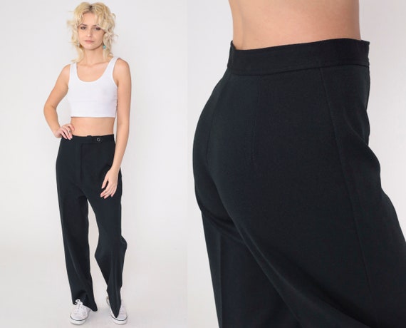 70s Black Trousers Flared Pants Retro High Waisted Rise Bellbottoms Retro Simple Preppy Slacks Bell Bottom Vintage 1970s Medium 8