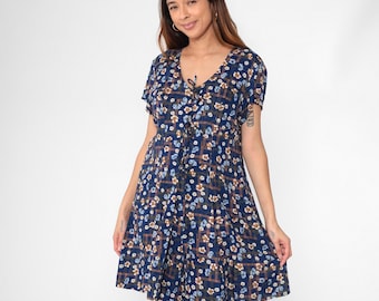Vestido vintage floral de los años 90, mono azul, chaqueta retro adjunta, dos piezas, pierna ancha, bohemio, manga corta, verano, grunge, años 90, talla mediana y grande