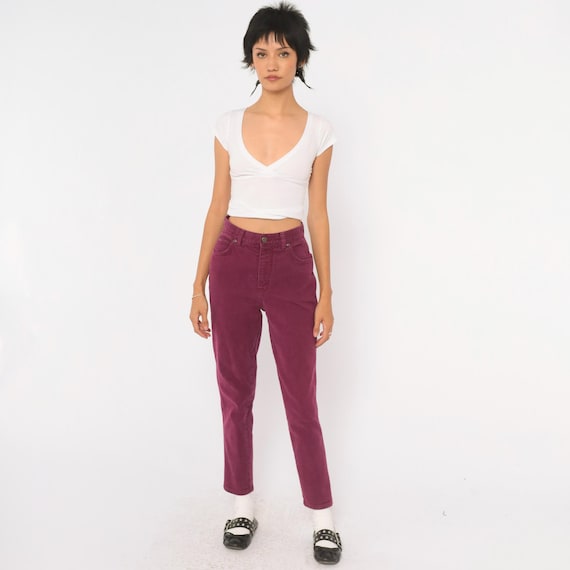Purple Mom Jeans 90s High Waisted Tapered Leg Cotton Denim Plum Pants Trousers Whimsigoth High Rise Vintage Womens Extra Extra Small XXS 2XS