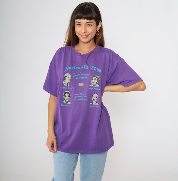 Vintage Juneteenth 2000 T-Shirt Purple Graphic Tee Maya Angelou Jessie Owens Sojourner Truth Whitney Young Jr. Large L