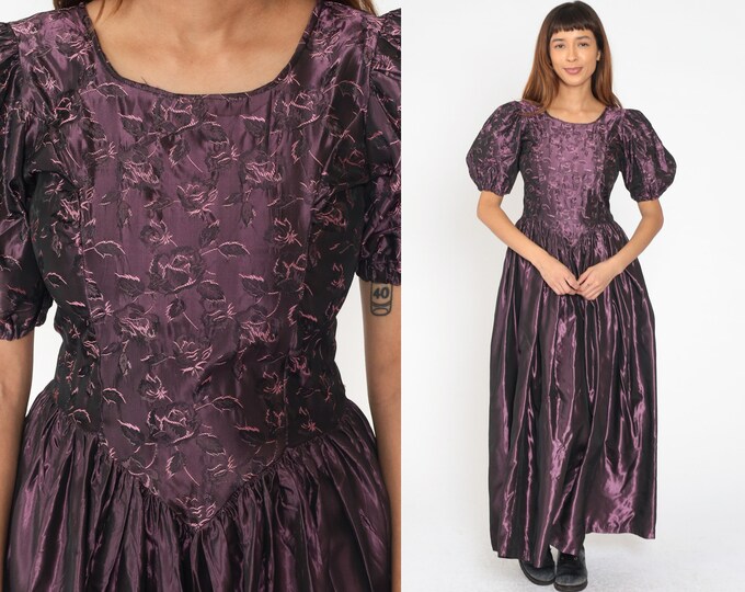 Vintage 1980s Hot Pink Taffeta Dress Cocoon Drape Prom Dress With Bow