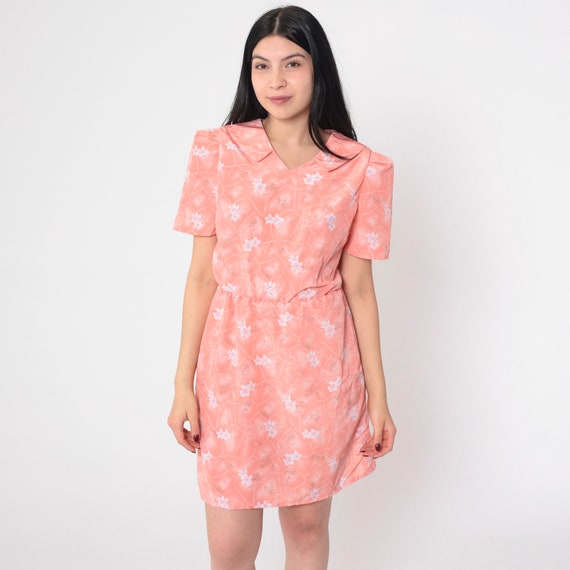 Pink Floral Dress 80s Puff Sleeve Mini Dress High Waisted Flower Print Johnny Collar Darling Boho Retro Girly Summer Vintage 1980s Small S