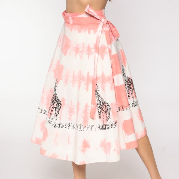 70s Wrap Skirt Tie Dye Skirt Giraffe Print Pink Hippie Boho Midi 1970s Cotton Bohemian High Waisted Vintage Animal Skirt Small Medium xs