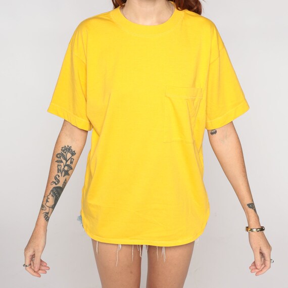 Golden Yellow Pocket Shirt 1990s T Shirt Blank Pl… - image 7