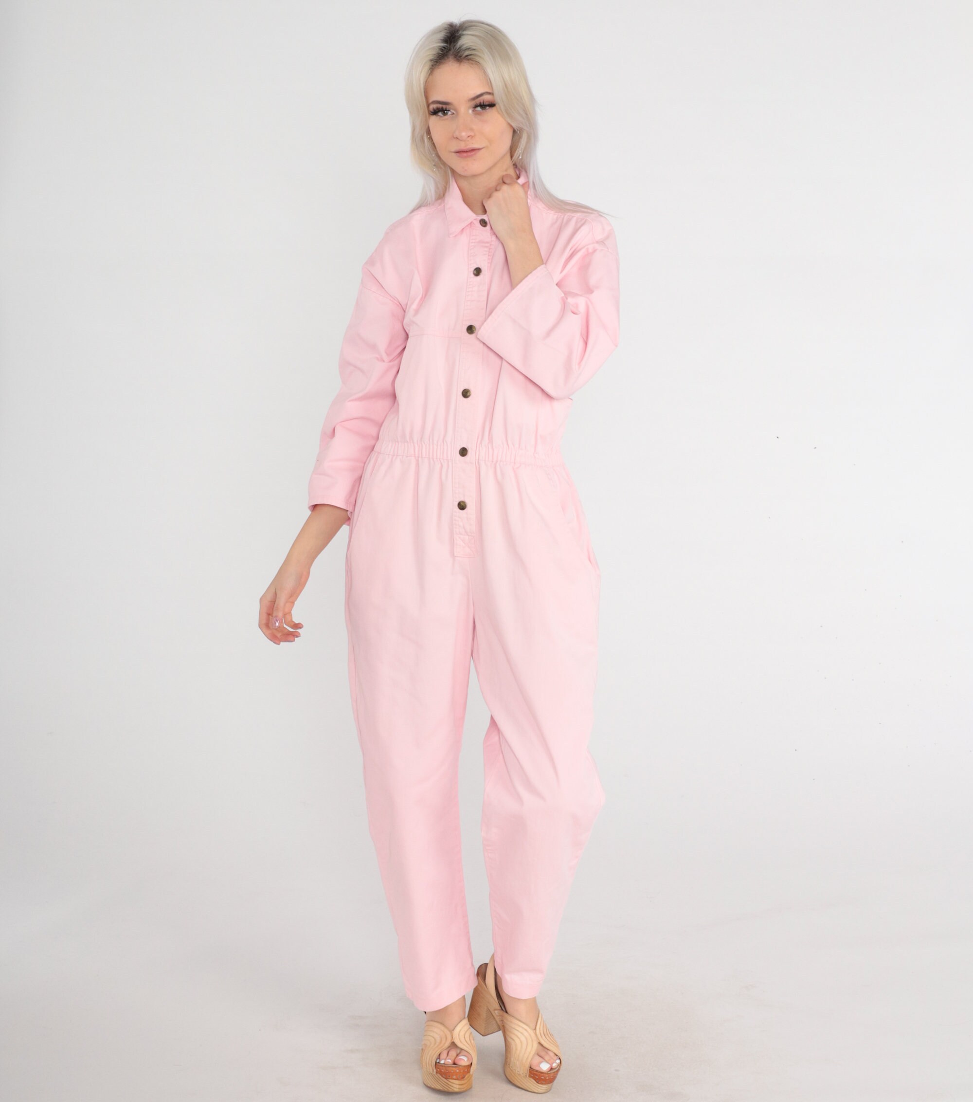 Baby Pink Jumpsuit 80s Ideas Coveralls Button up Pantsuit Etsy