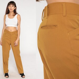 70s Brown Trousers Retro Straight Leg Pants High Rise Waist Seventies Creased Menswear Slacks Basic Plain Preppy Vintage 1970s Large 34 L