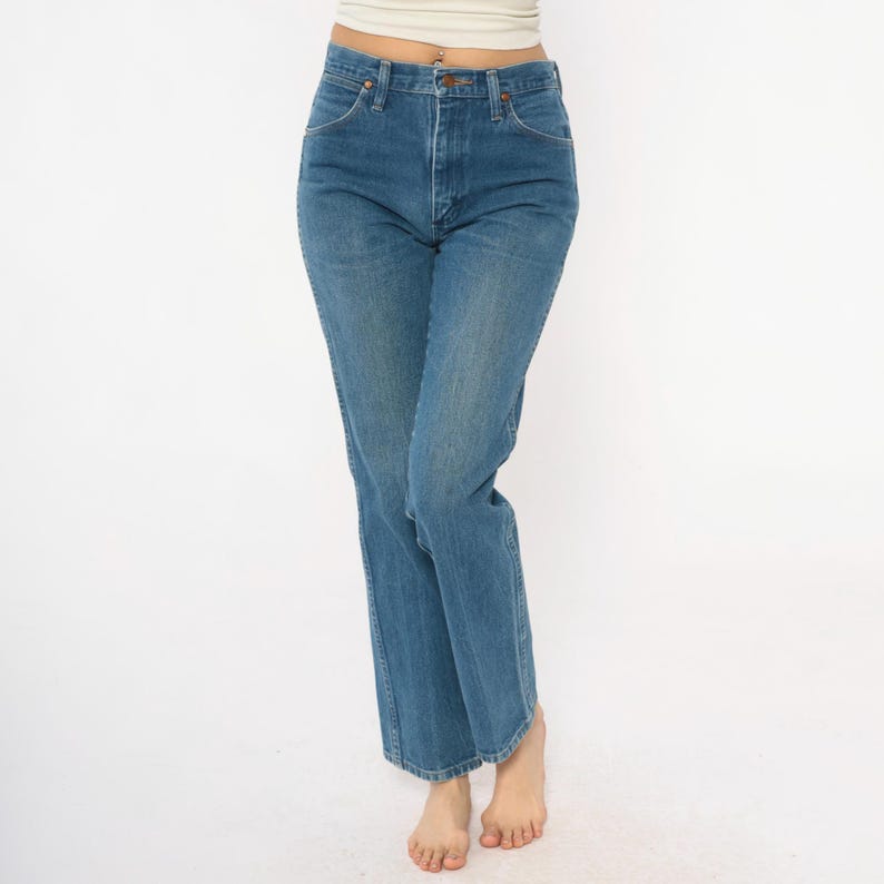 90-tals Wrangler-jeans med hög midja, raka ben, ljusblå tvättade denimjeans, bomull, vintage, klassiska, vardagliga, enkla byxor, 30x32, medium bild 6