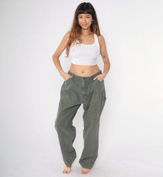 Olive Dickies Pants Y2K XL Hammer Loop Cargo Carpenter Jeans Green High Waist Workwear Straight Leg Vintage 00s Men's Extra Large xl 40