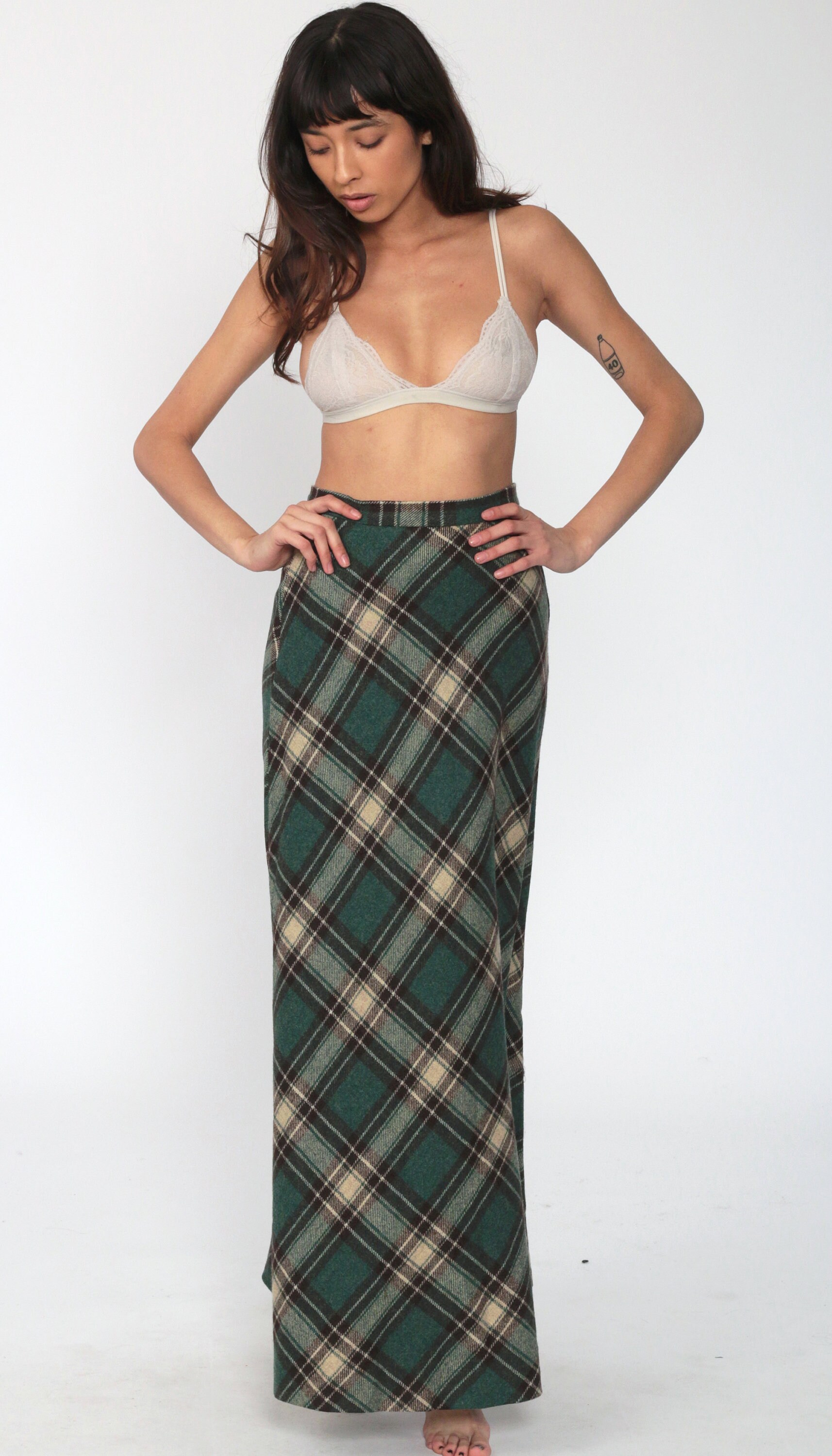 Vintage Inspired Long Wool Plaid Skirt 5258 Vintage Inspired Long Wool Plaid Skirt 5258