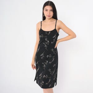 Vintage 90s Floral Sundress Grunge Mini Dress Black Bohemian Sun Dress 1990s Spaghetti Strap Summer Shift Boho Empire Waist Tank Large L