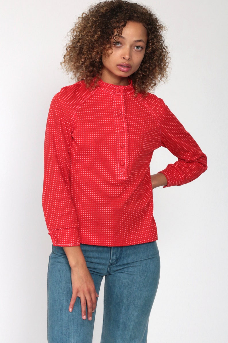 apple red button down shirt
