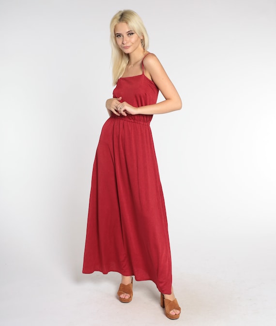 Red Party Dress 70s Maxi Dress Grecian Gown Sleeveless Cocktail Formal Prom Sleeveless Long Dress High Waisted Vintage 1970s Small Medium