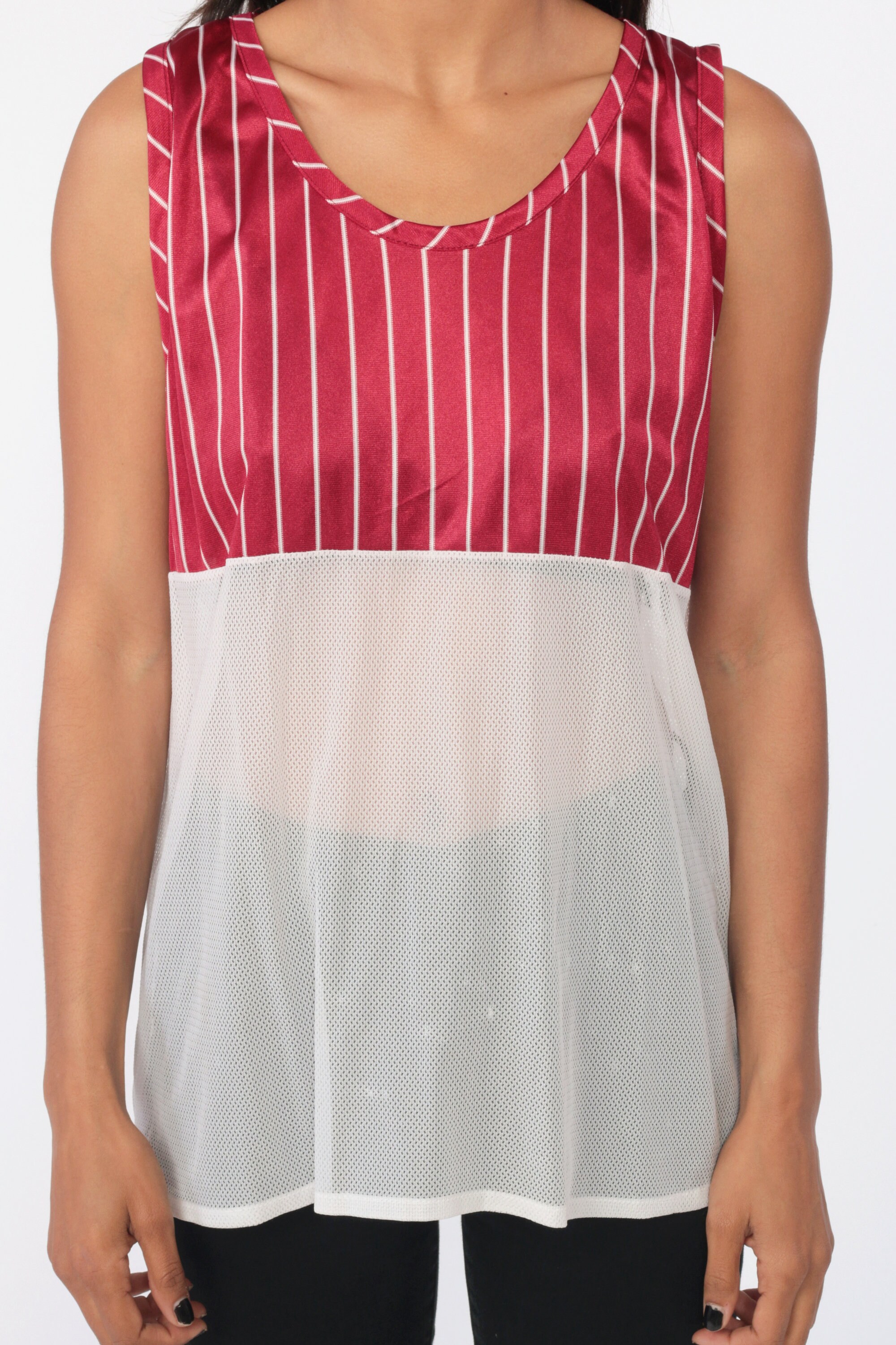 Mesh Tank Top SHEER Striped Shirt 80s Sports Striped Sleeveless Top