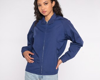 80s Navy Blue Windbreaker Snap up Track Jacket Retro Basic 80s Navy Blue Windbreaker Snap up Track Jacket Retro Basic