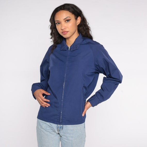 Blue Windbreaker Jacket 80s Navy Jacket Zip Up Plain Retro Jacket Layering Vintage 1980s Lightweight Retro Basic Normcore Mens Small S