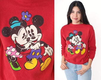 90s Walt Disney Sweatshirt -- Mickey Mouse Minnie Sweater Disneyland Shirt Kawaii Red Cartoon Pullover Crewneck 1990s Vintage Extra Small xs