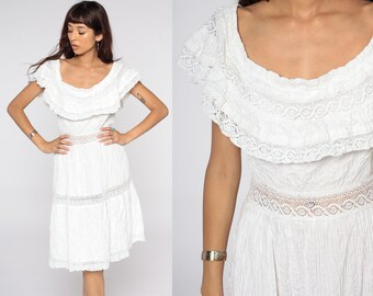White Mexican Sun Dress OFF SHOULDER 