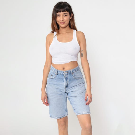 Vintage Levi's 569 Denim Shorts Y2K Blue Denim Bermuda Shorts Levi Jean Shorts Straight Loose High Waisted Shorts 00s Small 28