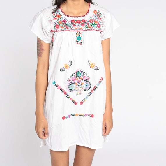 Mexican Dress Embroidered White Mini Dress Boho C… - image 6