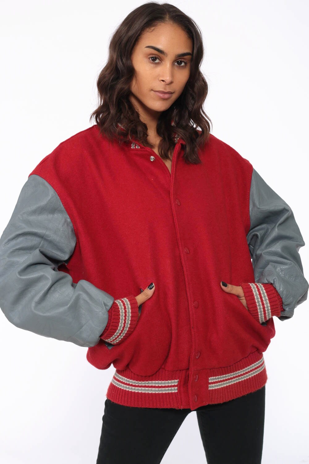 Red Letterman Jacket WOOL Varsity Jacket 80s LEATHER ...