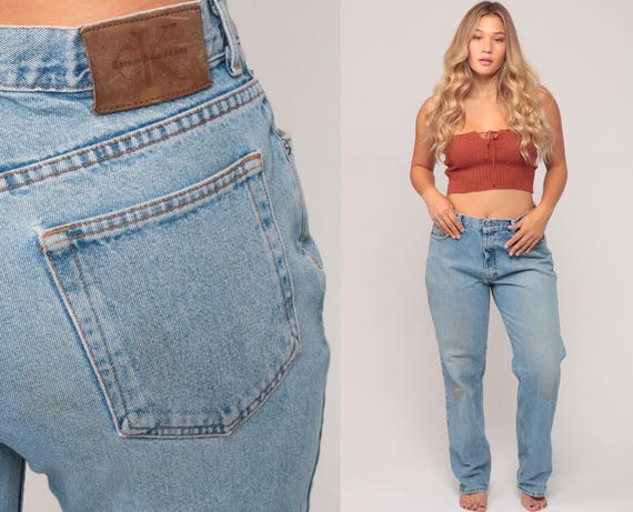 Mom Jeans Calvin Klein Jeans High Waisted Jeans CK 90s Denim Pants Relaxed Baggy Boyfriend Blue 1990s Vintage Hipster Large 35 12 14