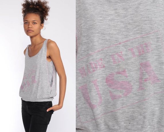 Gym Tank Top MADE IN USA Shirt 80s Sleeveless Sweatshirt Aerobics Exercise Tank Top Work Out Athletic Sports Top Grey Extra Small xs