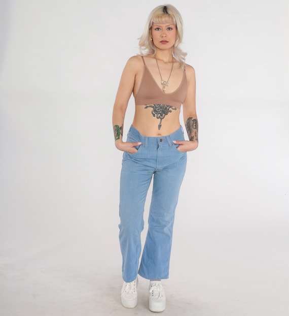 Vintage 70s Jeans Flared Bootcut Jeans High Waisted Rise Retro Denim Bellbottoms Flares Seventies Blue Cotton Pants Basic 1970s Medium M