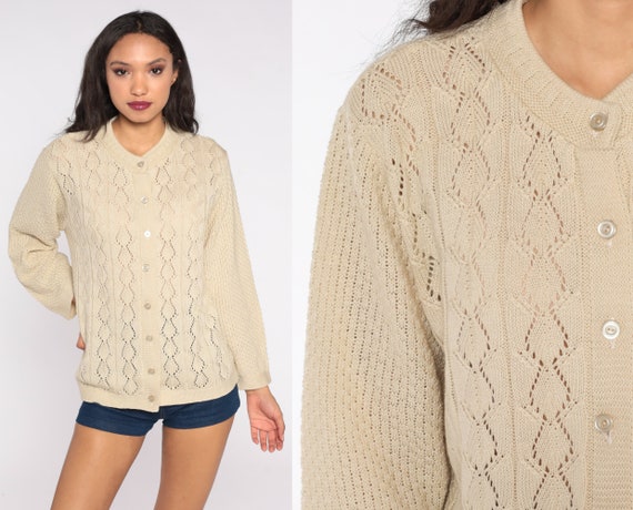 Beige Cardigan Sweater 70s 80s 