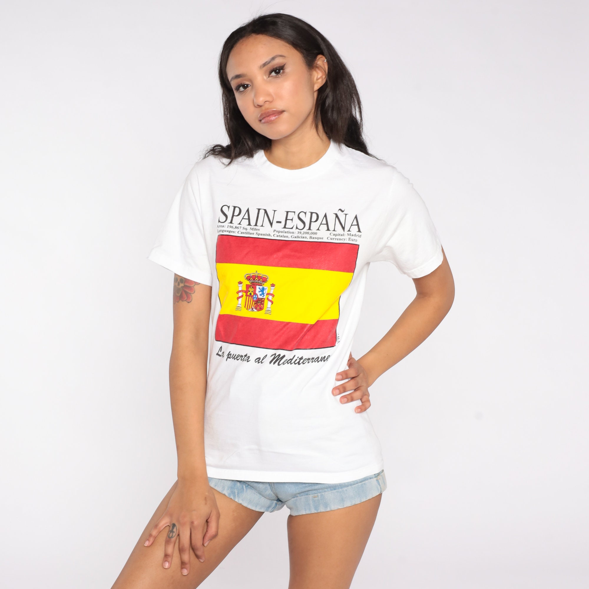 Spain España T Shirt 80s 90s Spanish Flag Shirt Mediterranean Retro Tourist  Tshirt Vintage 1980s 1990s Single Stitch Graphic Tee White Small - Etsy