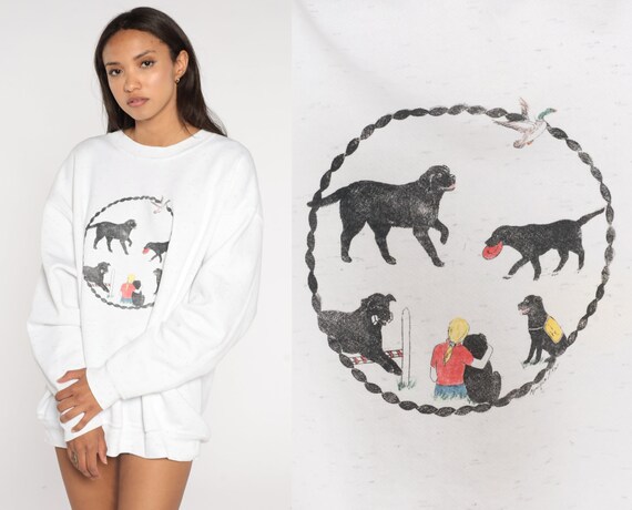 Black Lab Dog Sweatshirt 90s Labrador Retriever Shirt Breed Animal Print Shirt Jumper Graphic Slouch Shirt 1990s Vintage White 2xl 2x xxl
