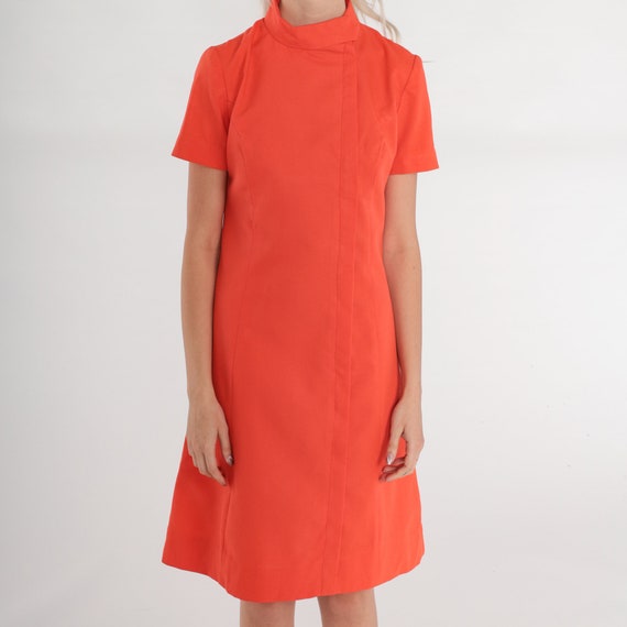 Orange Shift Dress 60s Mod Mini Dress Mock Neck S… - image 7