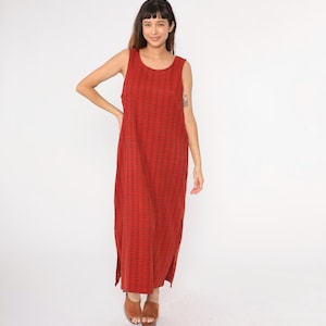 Checkered Jumper Dress Y2K Maxi Dress Pinafore Scoop Neck Plaid Dress Straight Shift 00s Button Side Vintage Sleeveless Medium