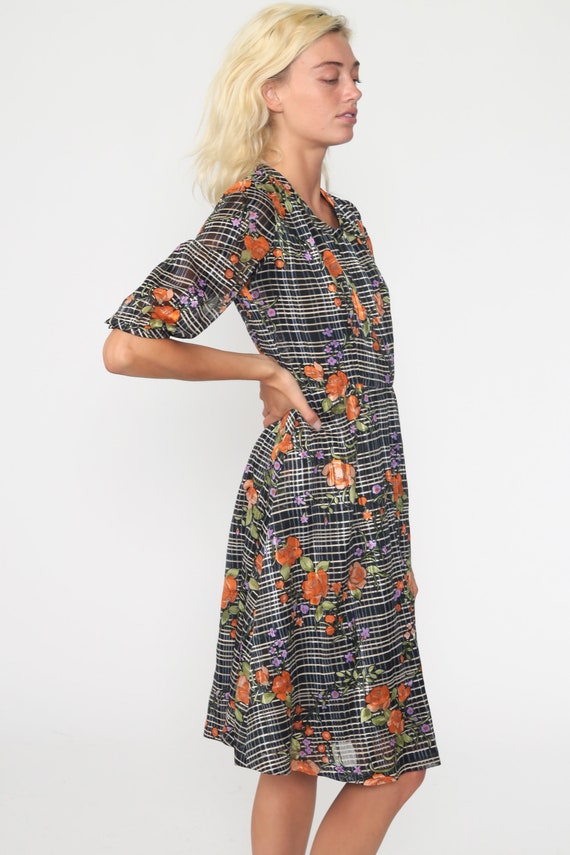 Checkered Floral Dress Midi Dress Bohemian Dress … - image 4