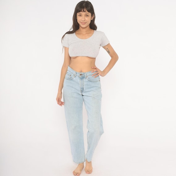 Levi 555 Relaxed Fit Jeans Light Wash Denim High Waisted Straight Leg 90s Faded Blue Cotton Mom Jean Tapered Ankle  Levis Stonewash 31 30