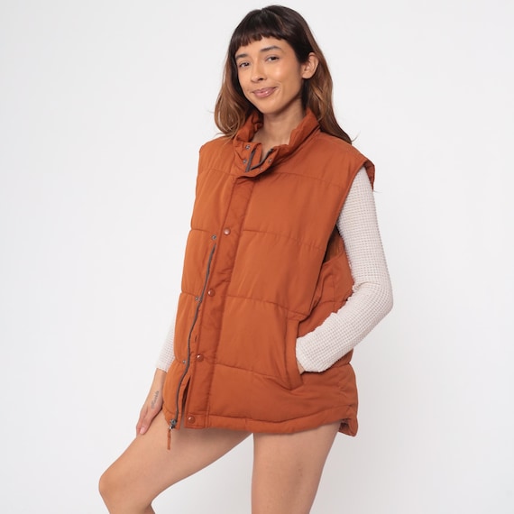 Burnt Orange Vest Y2K St Johns Bay Puffer Quilted Winter Outerwear Zip Front Snap Collar Fall Outdoor  Hiking Unisex Extra Large XL