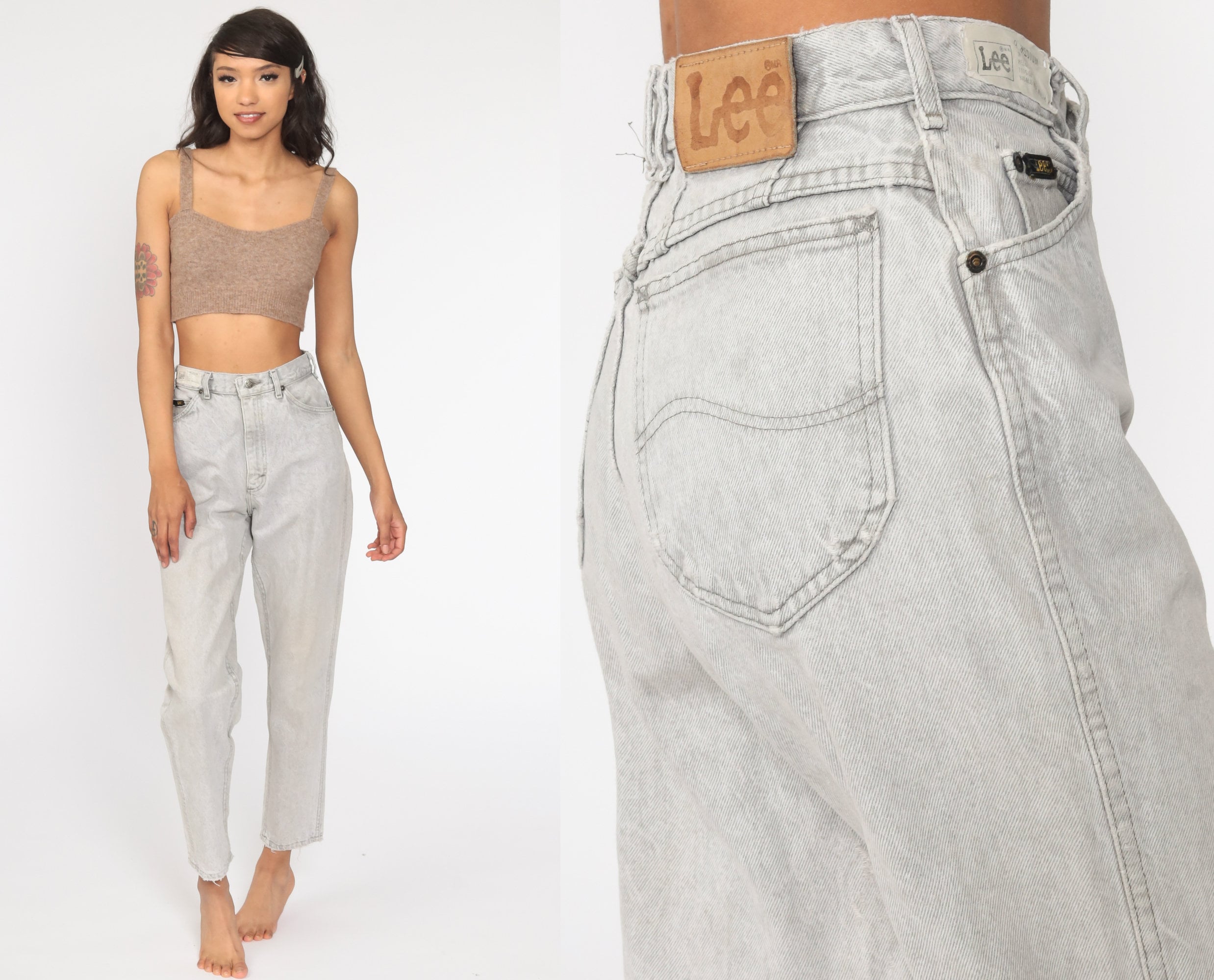 90s LEE Mom Jeans Grey Acid Wash Denim 