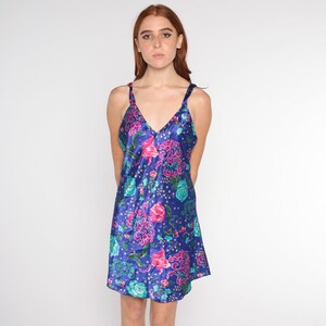 Floral Nightgown Y2k Blue Mini Slip Dress Blue Lingerie Dress Retro Chemise Nightie Sleeveless Sexy Flower Print Vintage 00s Small Medium
