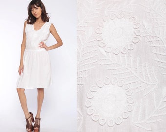 White EMBROIDERED Dress Boho Dress Hippie 90s Grunge Mini Indian Sun Dress Sundress Festival 1990s Bohemian Vintage  Medium
