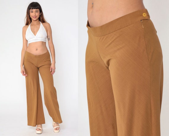 Y2K Bell Bottom Pants Brown Flared Trousers Vintage Low Rise Flares Boho Hippie Low Waisted Retro Bohemian 00s Euro 36 Small 6