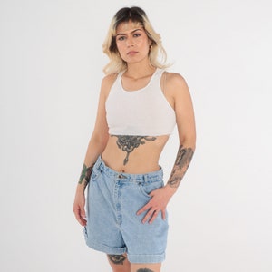 Vintage 90s Denim Shorts Cuffed Denim Shorts High Waisted Rise Mom Shorts Retro Light Wash Blue Jean Shorts Basic Plain 1990s Large 32