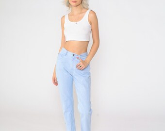90s Mom Jeans Lee Jeans Tapered Leg High Waisted Rise Light Wash Blue Denim Pants Retro Skinny Jeans Slim Fit Vintage 1990s Medium