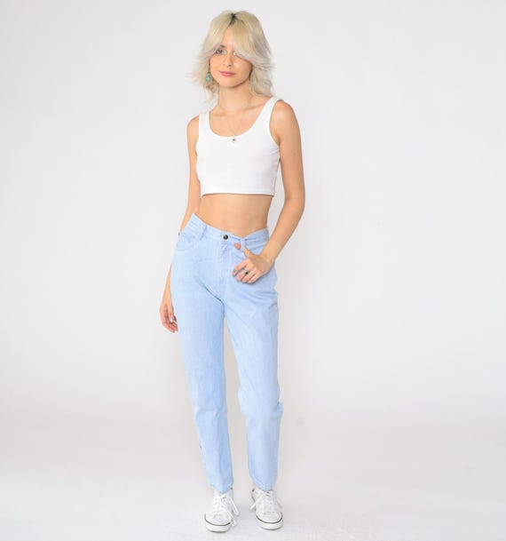90s Mom Jeans Lee Jeans Tapered Leg High Waisted Rise Light Wash Blue Denim Pants Retro Skinny Jeans Slim Fit Vintage 1990s Medium