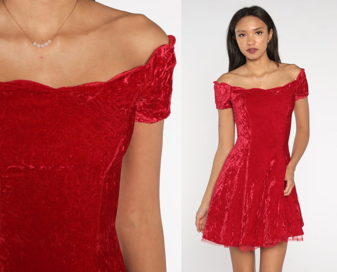 Vintage 80s red scallop bodycon dress (S)