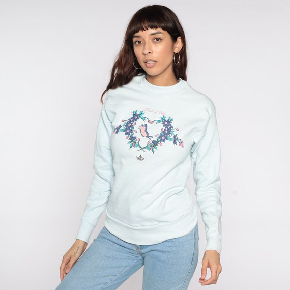 Butterfly Sweatshirt Touch Of Class Shirt 80s Floral Heart Graphic Crewneck 90s Baby Blue Pastel Sweatshirt Vintage Extra Small xs