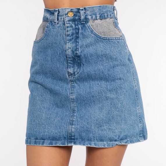 90s Jean Skirt Stone Wash Denim Mini Skirt Jeans Blue High Waisted Skirt Retro Vintage Pencil Skirt Wiggle Extra Small xs