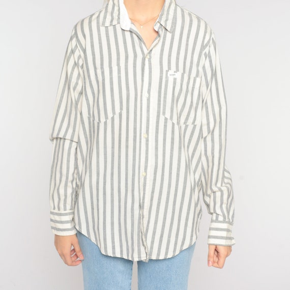 90s GUESS Shirt Grey Striped Shirt White Button U… - image 8