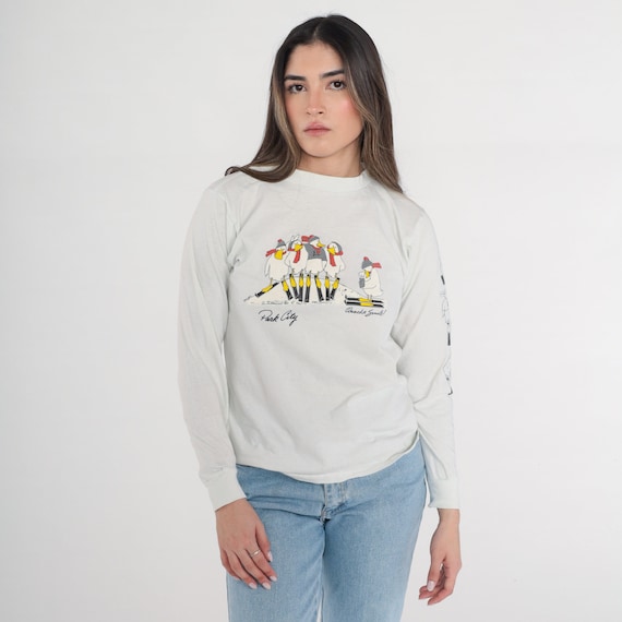 Park City Utah Shirt 80s Ski Duck T-Shirt Funny Skiing Graphic Tee Quack a Smile Tshirt Long sleeve Single Stitch Grey Vintage 1980s Medium