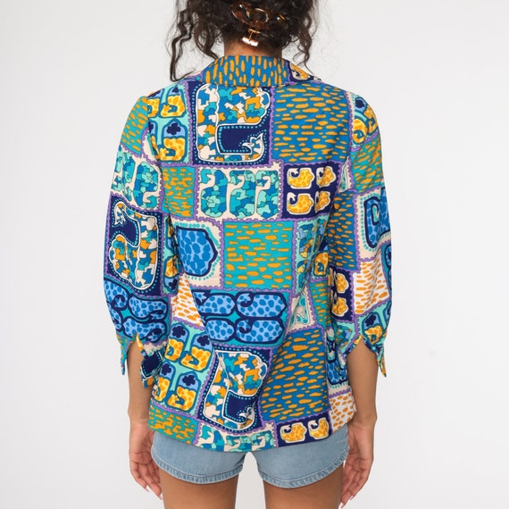 Hippie Shirt Psychedelic Shirt Boho Top 70s Blue … - image 6