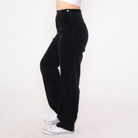 Black Velvet Trousers 90s High Waisted Pants Stra… - image 3