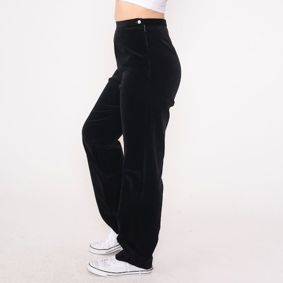 Black Velvet Trousers 90s High Waisted Pants Straight Leg Pants High Waisted Rise Slacks Retro Basic Plain Simple Vintage 1990s Small s 26